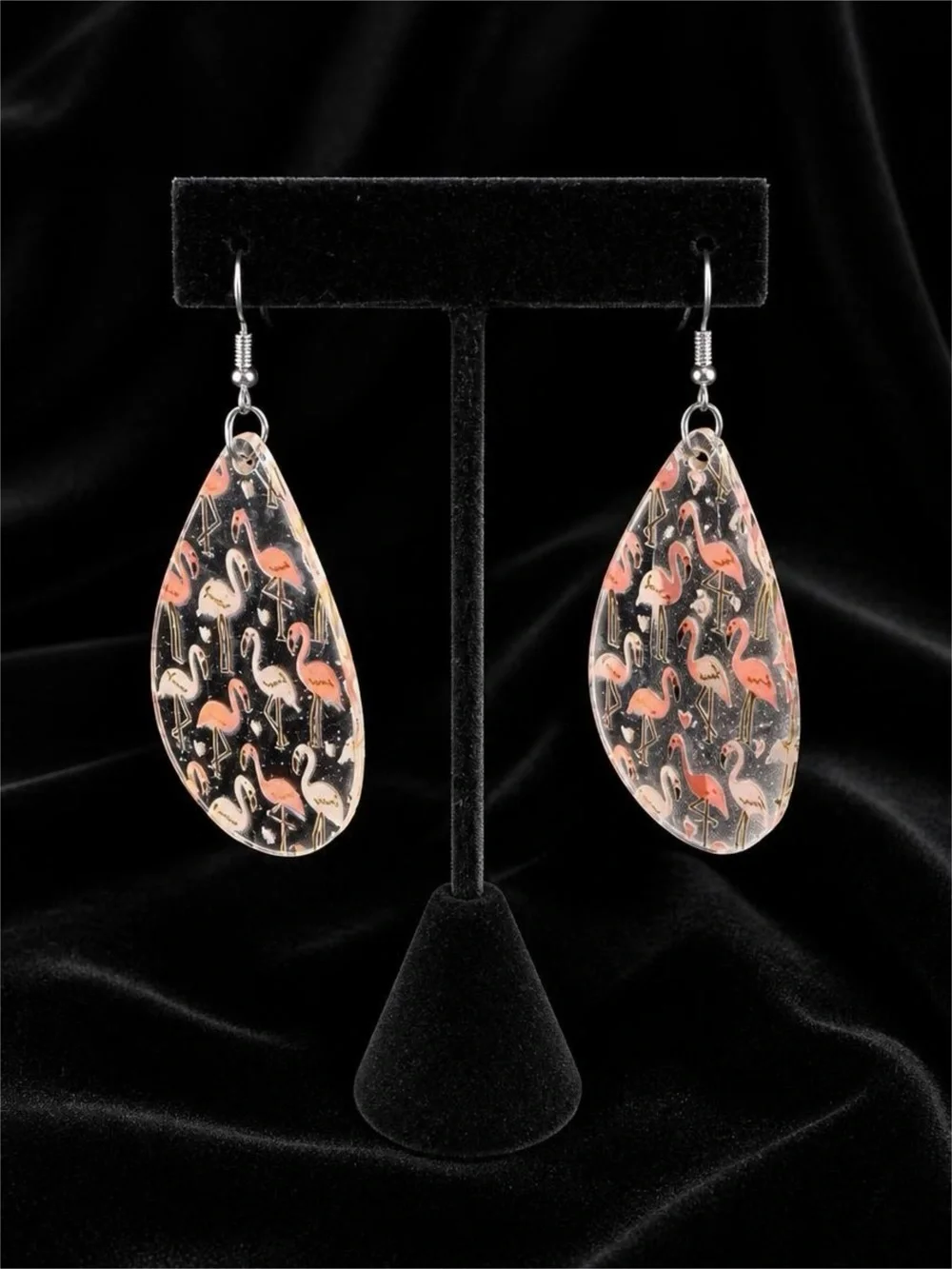 Clear Acrylic Teardrop Earrings with Flamingos